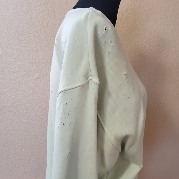 Citizens of Humanity Distressed Crop Pullover Sweatshirt Size S Blue - Picture 6 of 13